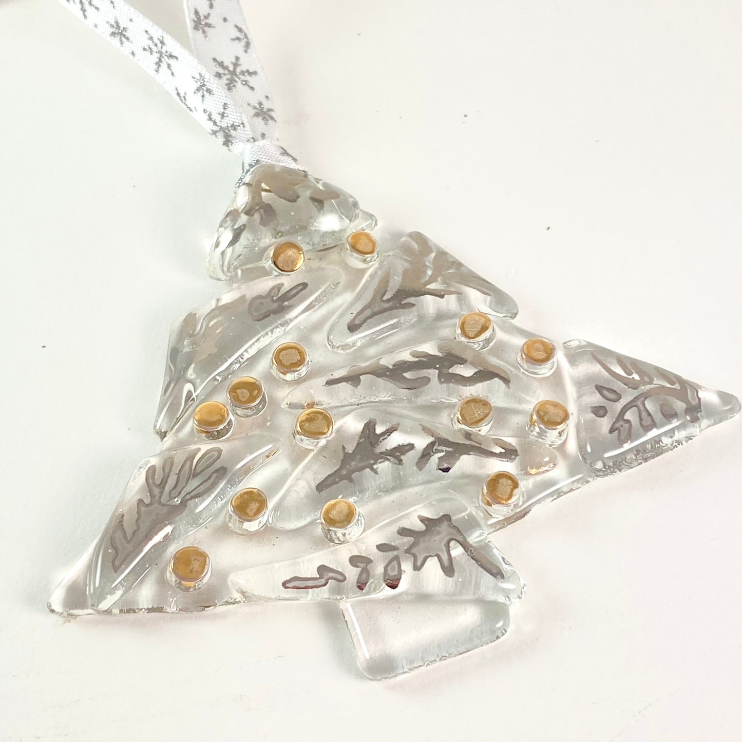 Abstract Tree Clear Ornament 11b Silver and Gold Luster