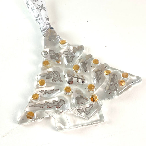 Abstract Tree Clear Ornament Silver & Gold Luster #11-C