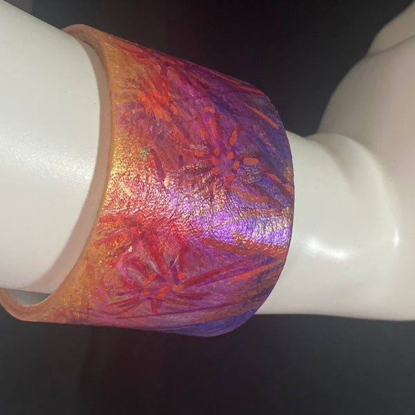 Purple, Red and Gold Leather Cuff
