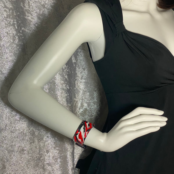 One Inch Red and Black Leather Cuff