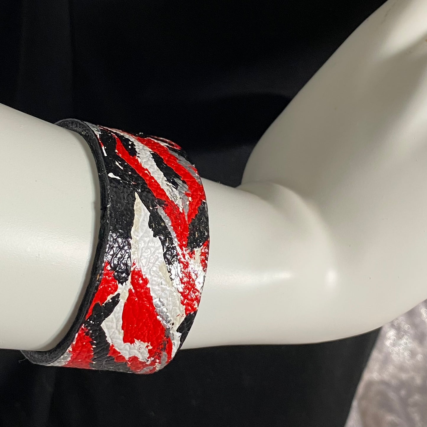 One Inch Red and Black Leather Cuff