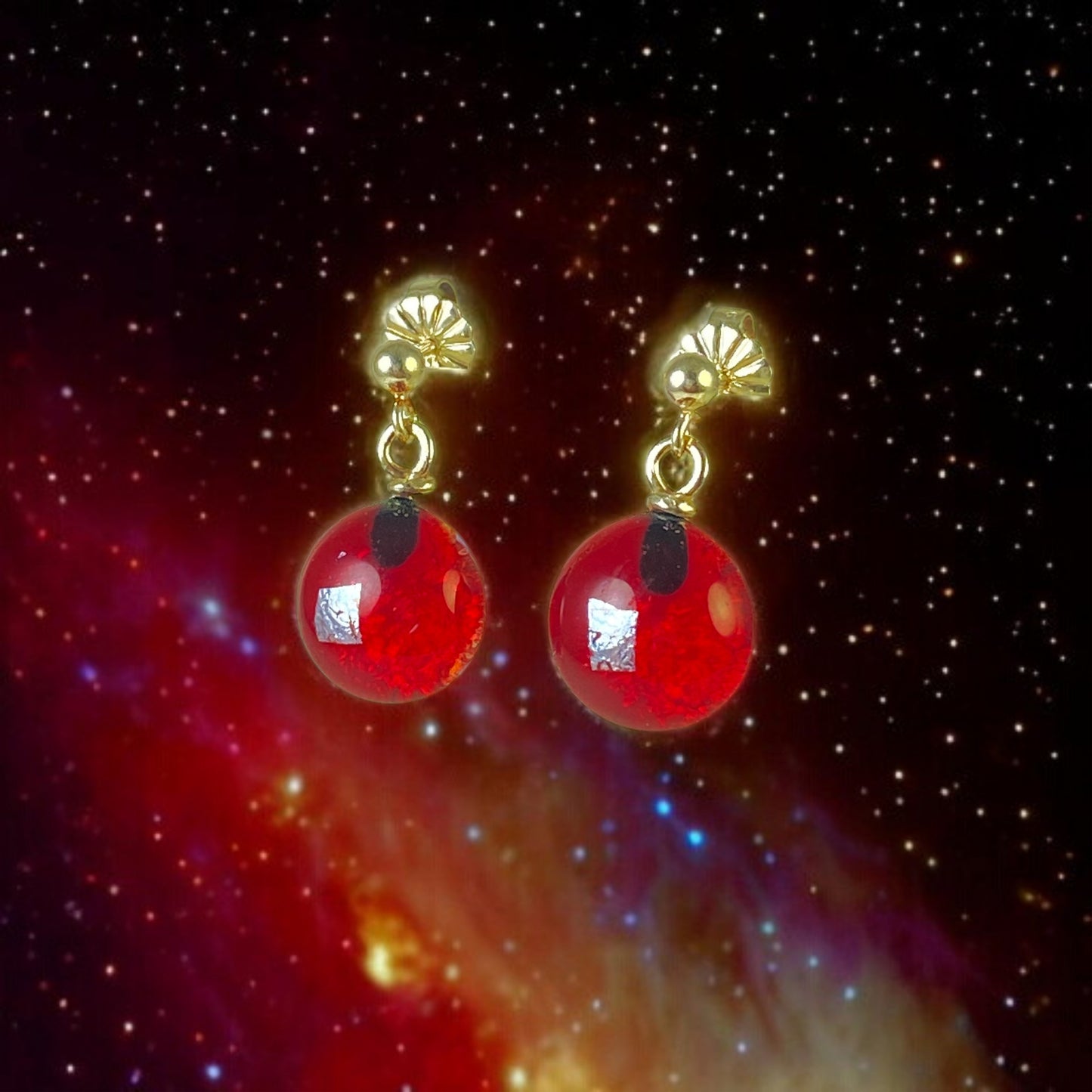 Post Space Ball Earrings in Cherry