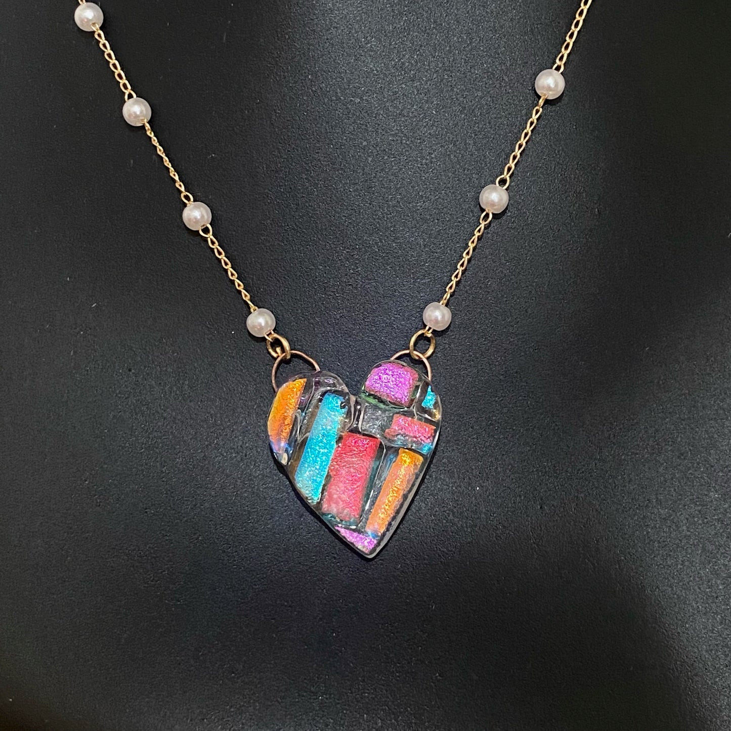 Dichroic Glass Heart Necklace (d)