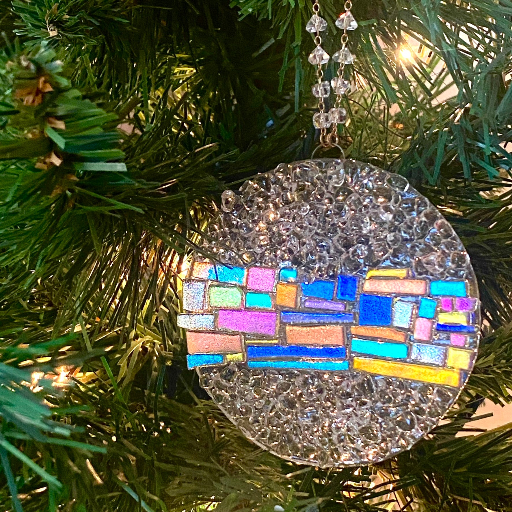Circle Ornament with Dichroic Rectangle Landscape