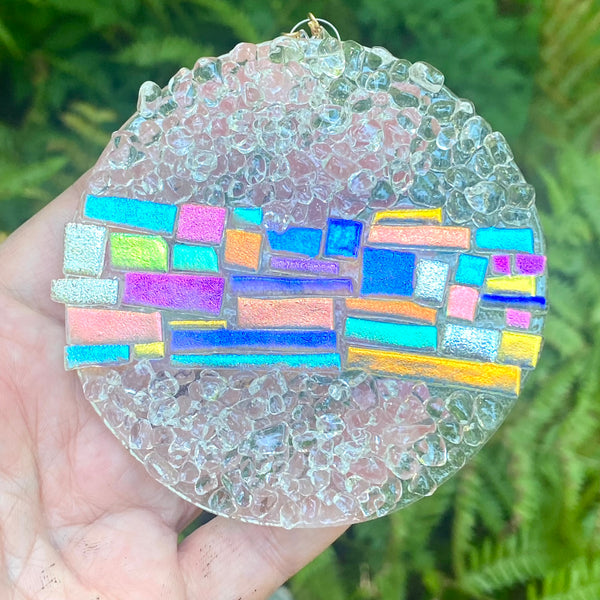 Circle Ornament with Dichroic Rectangle Landscape