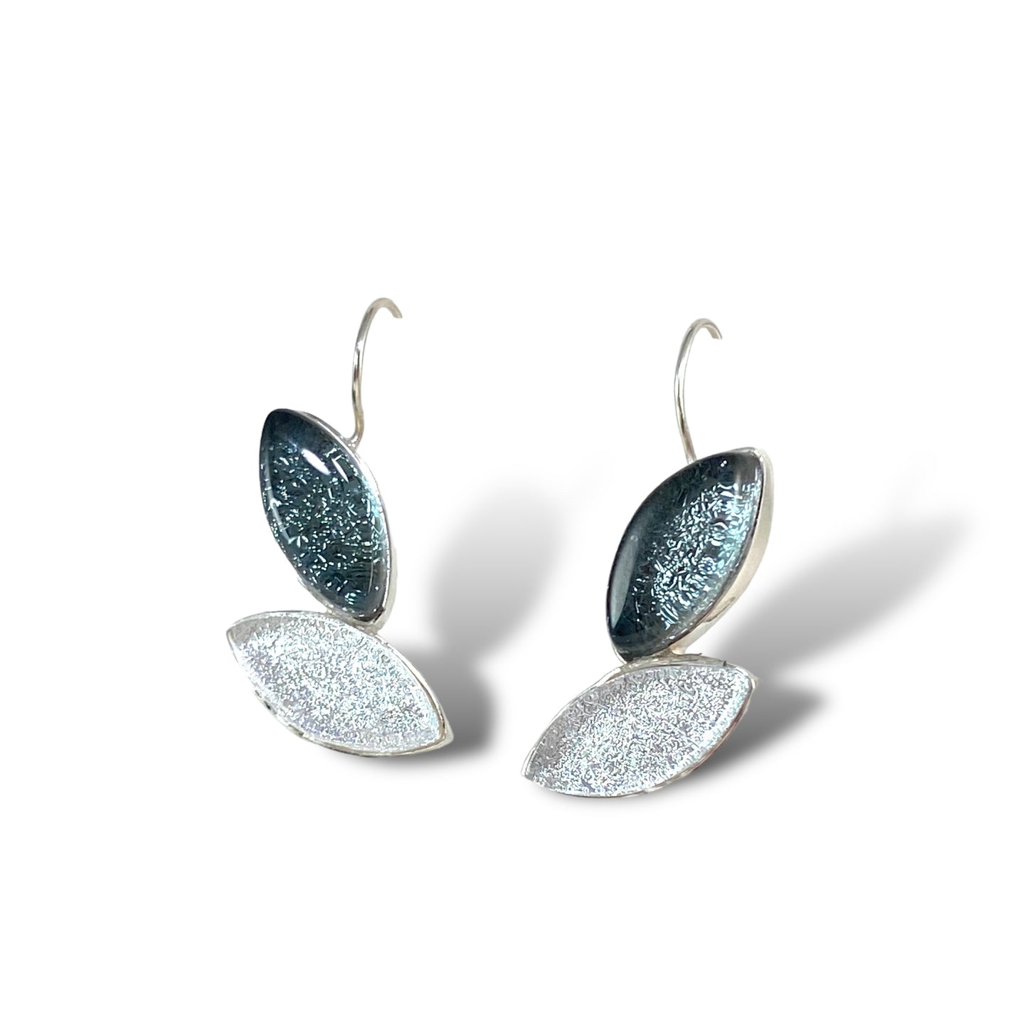 MCM Leaf Earrings in Steel & Pearl