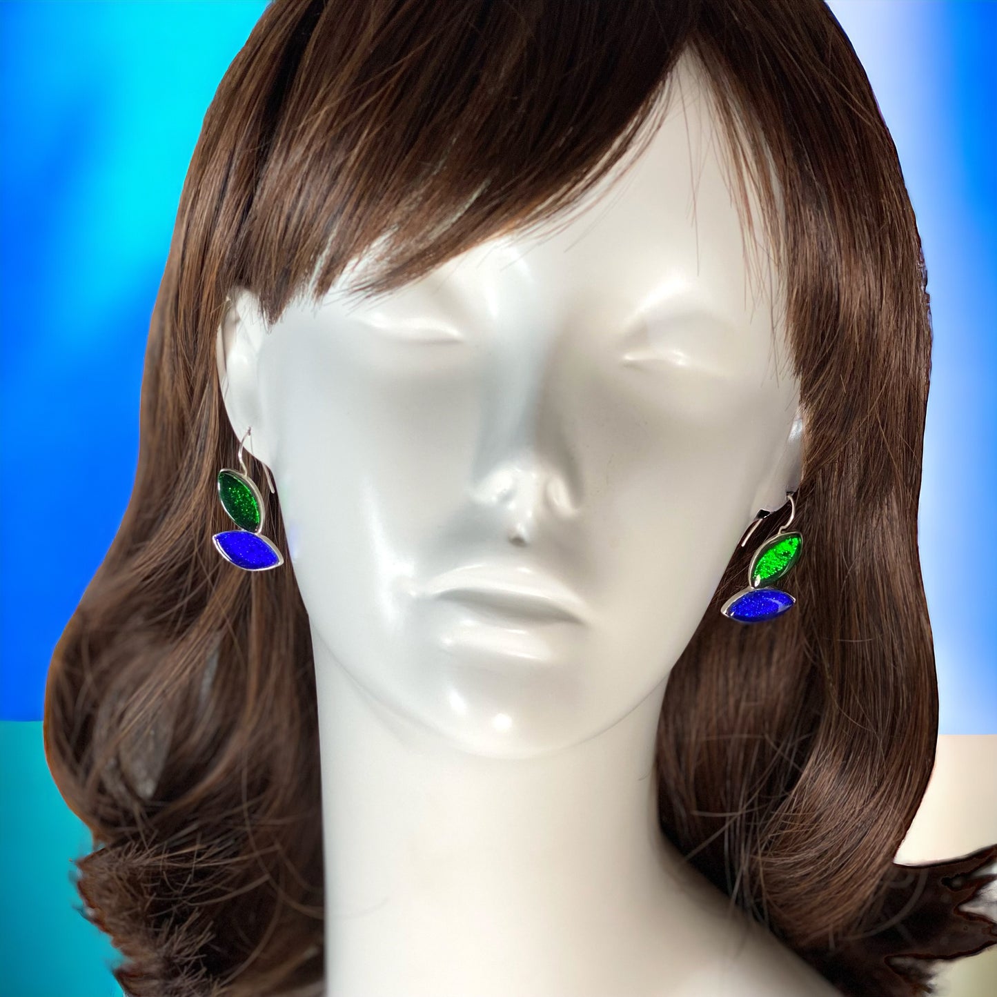 MCM Leaf Earrings in Emerald & Cobalt