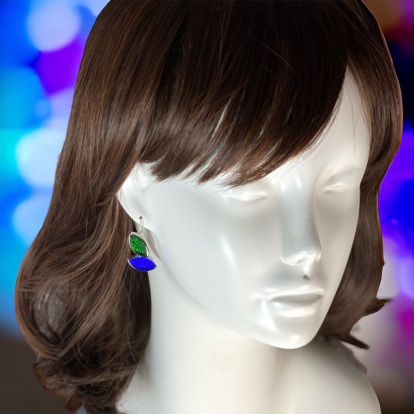 MCM Leaf Earrings in Emerald & Cobalt