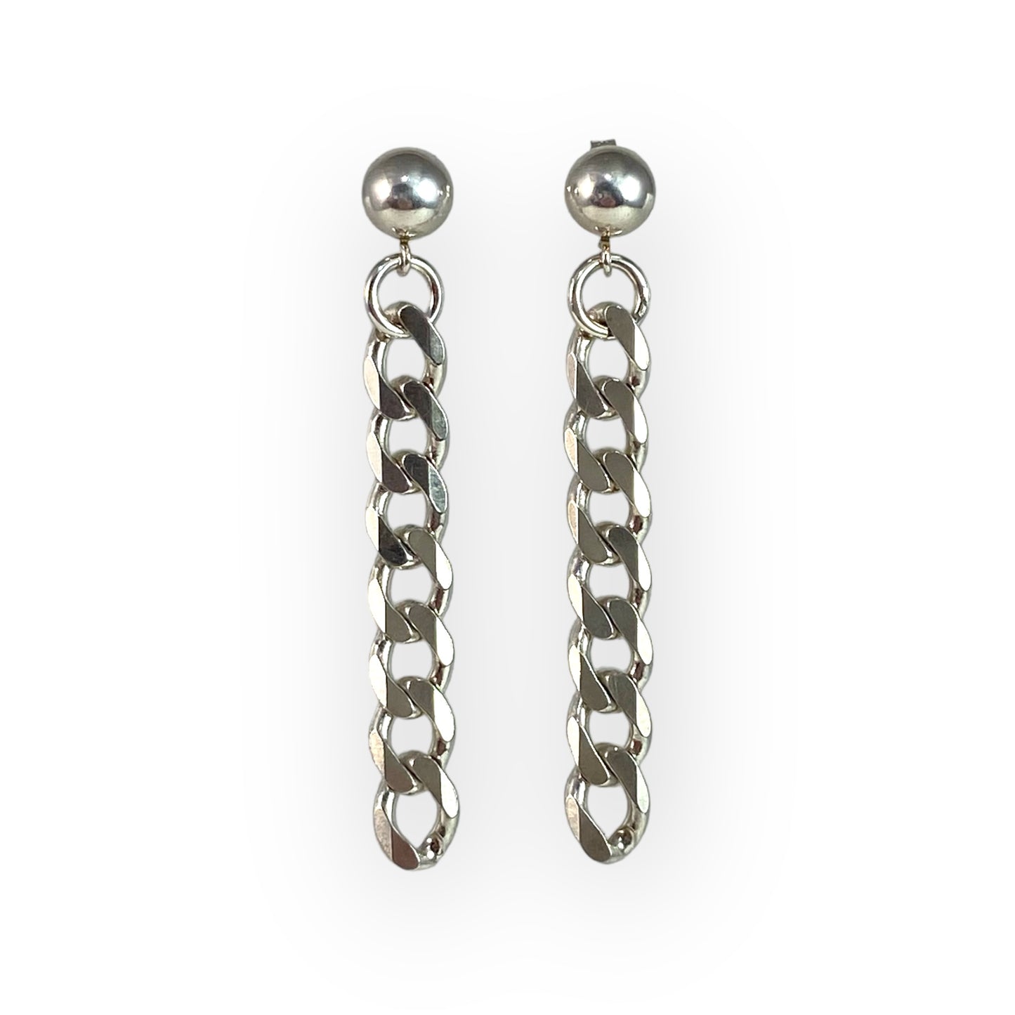 Flat Curb Chain Ball Post Earrings