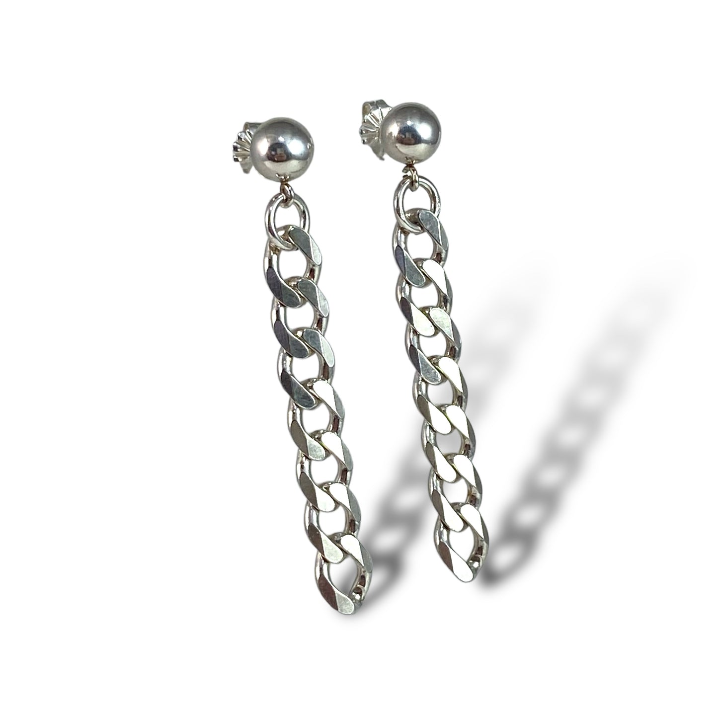 Flat Curb Chain Ball Post Earrings