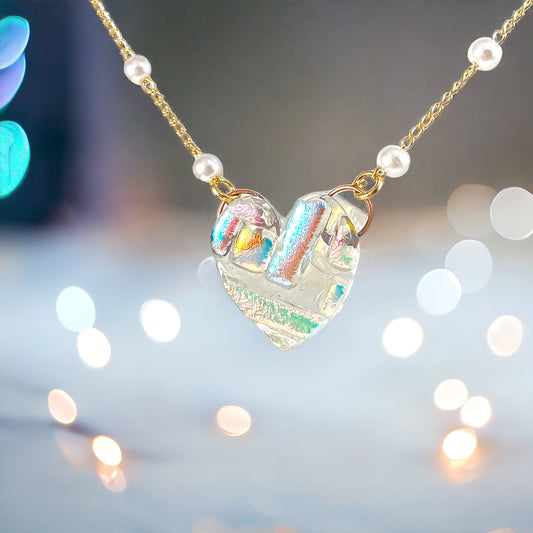 Dichroic Glass Heart Necklace (c)