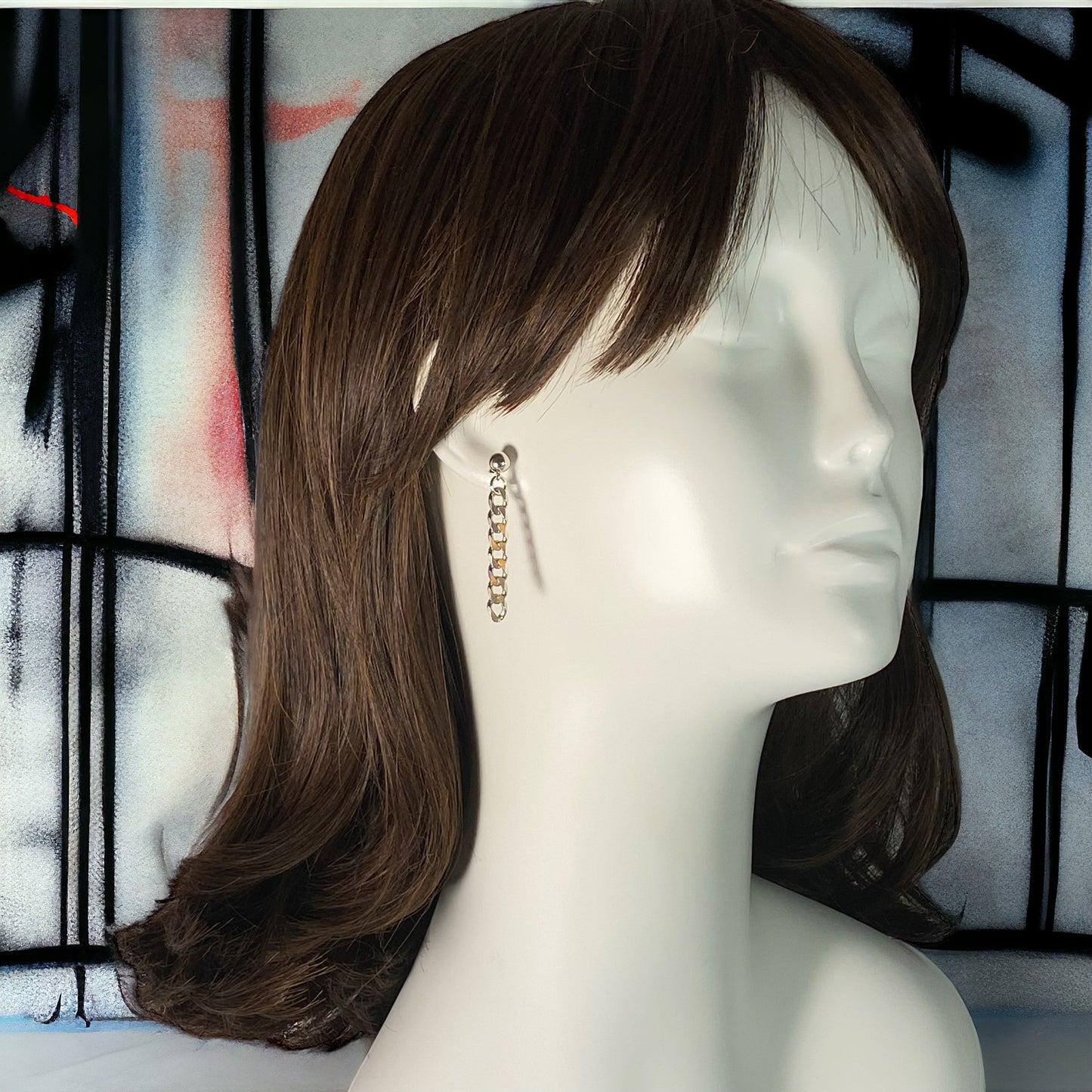 Flat Curb Chain Ball Post Earrings