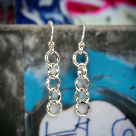 Open Circle Linked Chain Wire Earrings