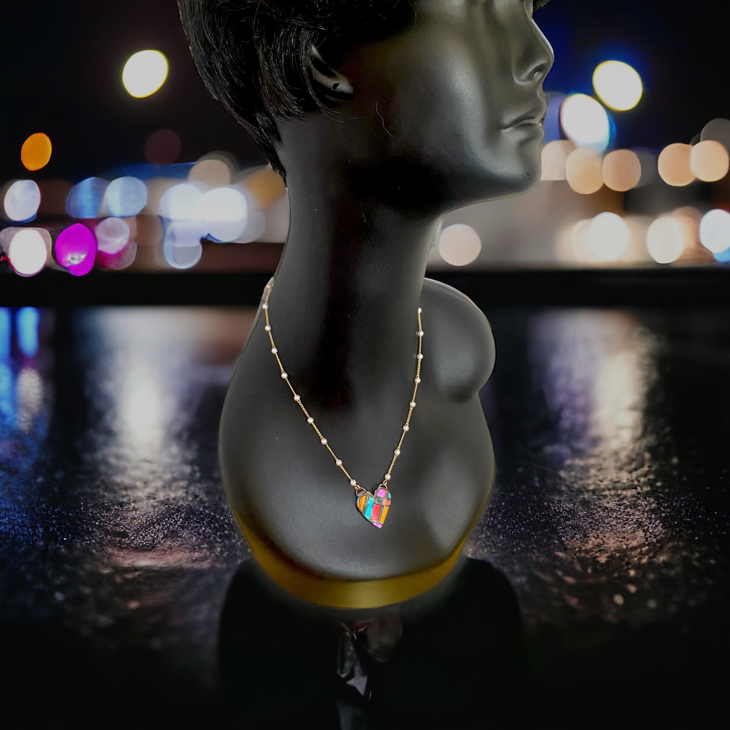Dichroic Glass Heart Necklace (d)