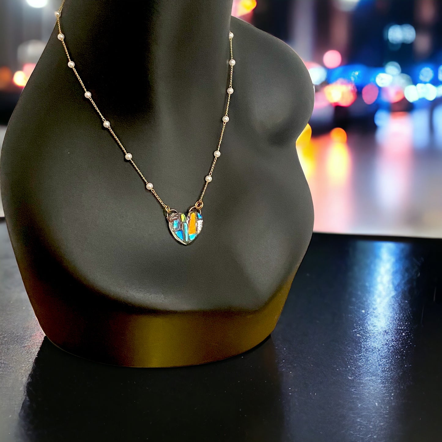Dichroic Glass Heart Necklace (a)