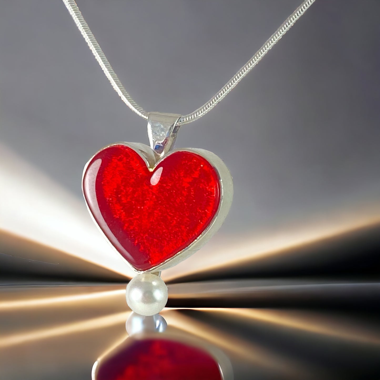 Heart Necklace in Cherry with Pearl