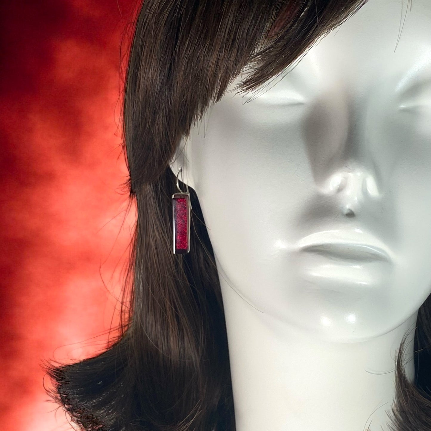 Long Rectangle Earrings in Ruby