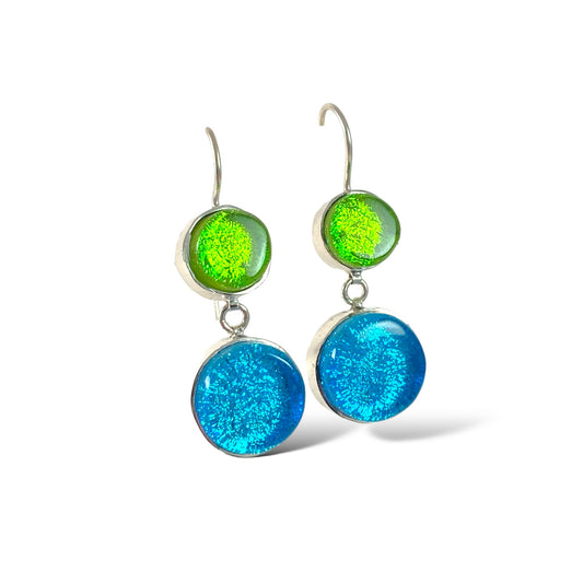 Double Drop Earrings in Citron and Ultramarine