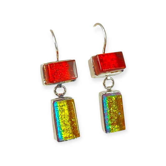 Double Drop Earrings in Rust and Salmon