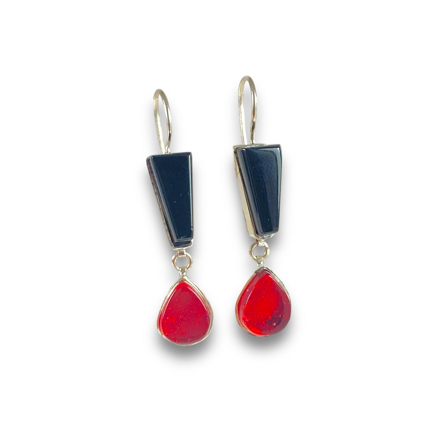 Double Drop Earrings in Black and Cherry