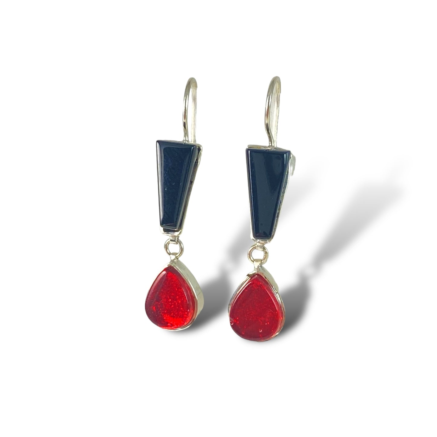 Double Drop Earrings in Black and Cherry