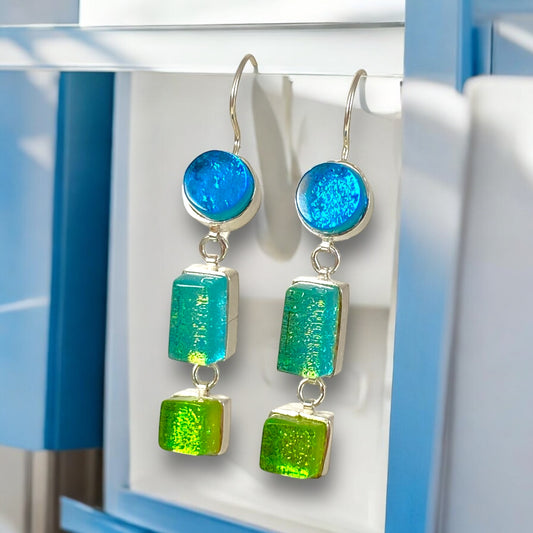 Triple Drop Earrings in Turquoise, Sea Foam & Citron