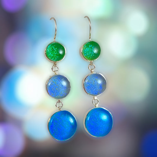 Triple Drop Earrings in Mint, Lavender & Caribbean