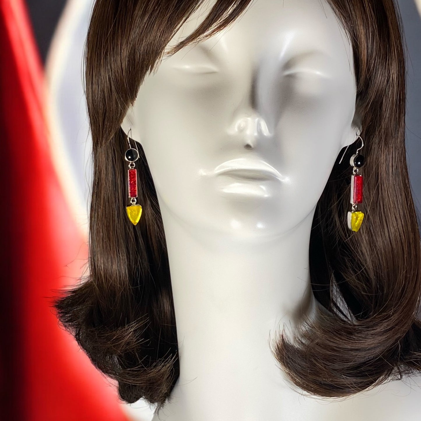 Triple Drop Earrings in Black, Cherry & Lemon