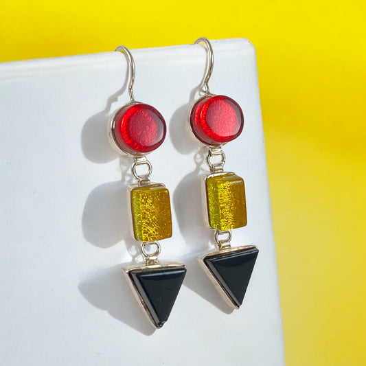 Triple Drop Earrings in Cherry, Lemon & Black