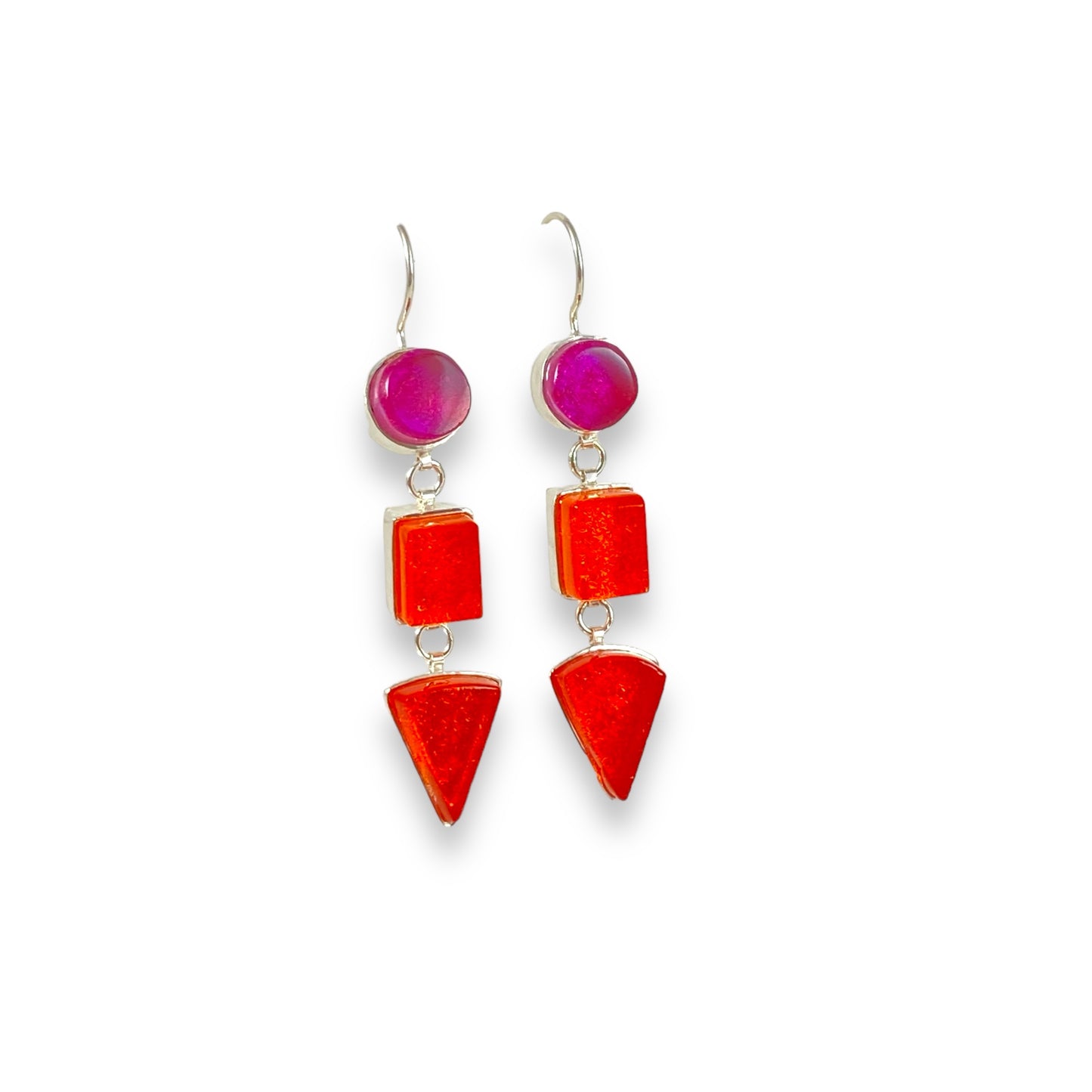 Triple Drop Earrings in Cranberry, Tangerine & Sangria