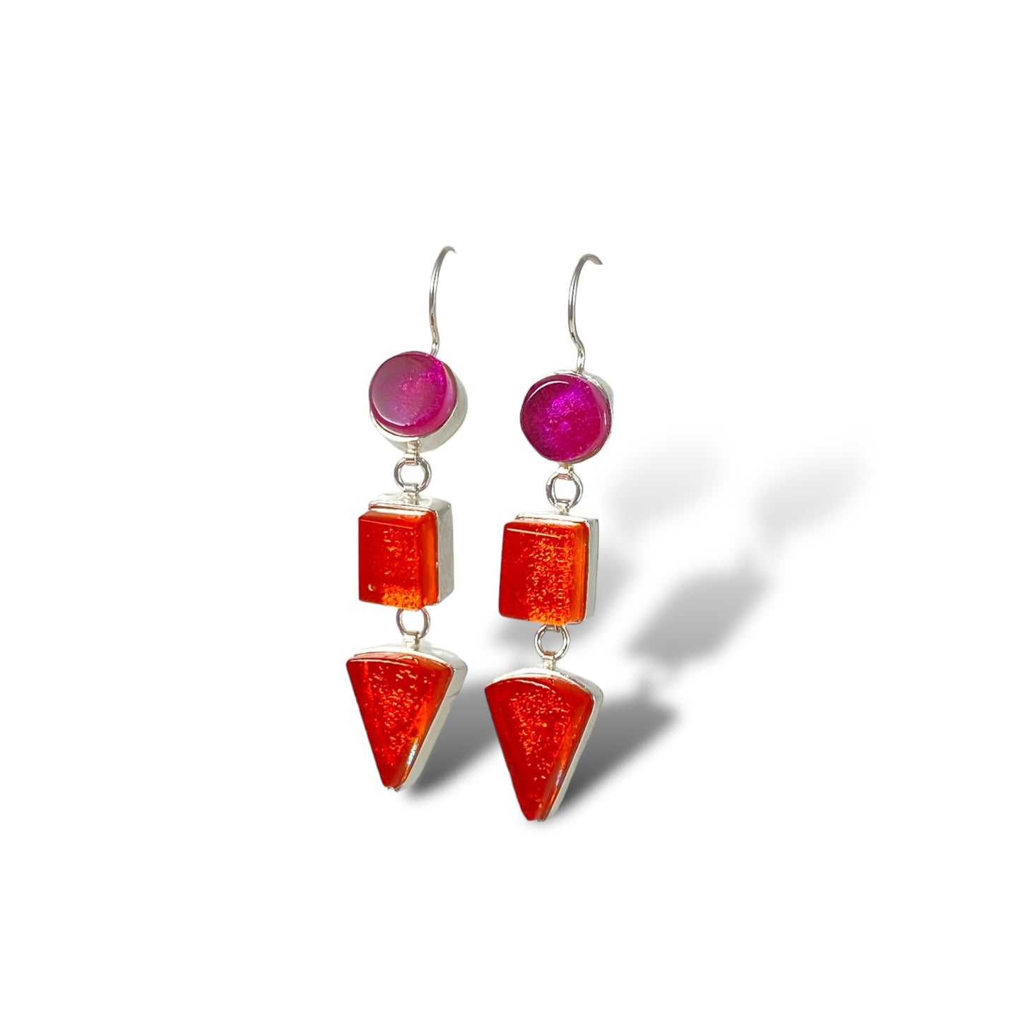 Triple Drop Earrings in Cranberry, Tangerine & Sangria