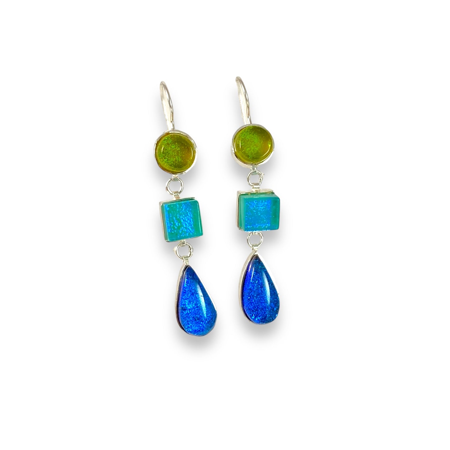 Triple Drop Earrings in Chartreuse, Caribbean & Midnight