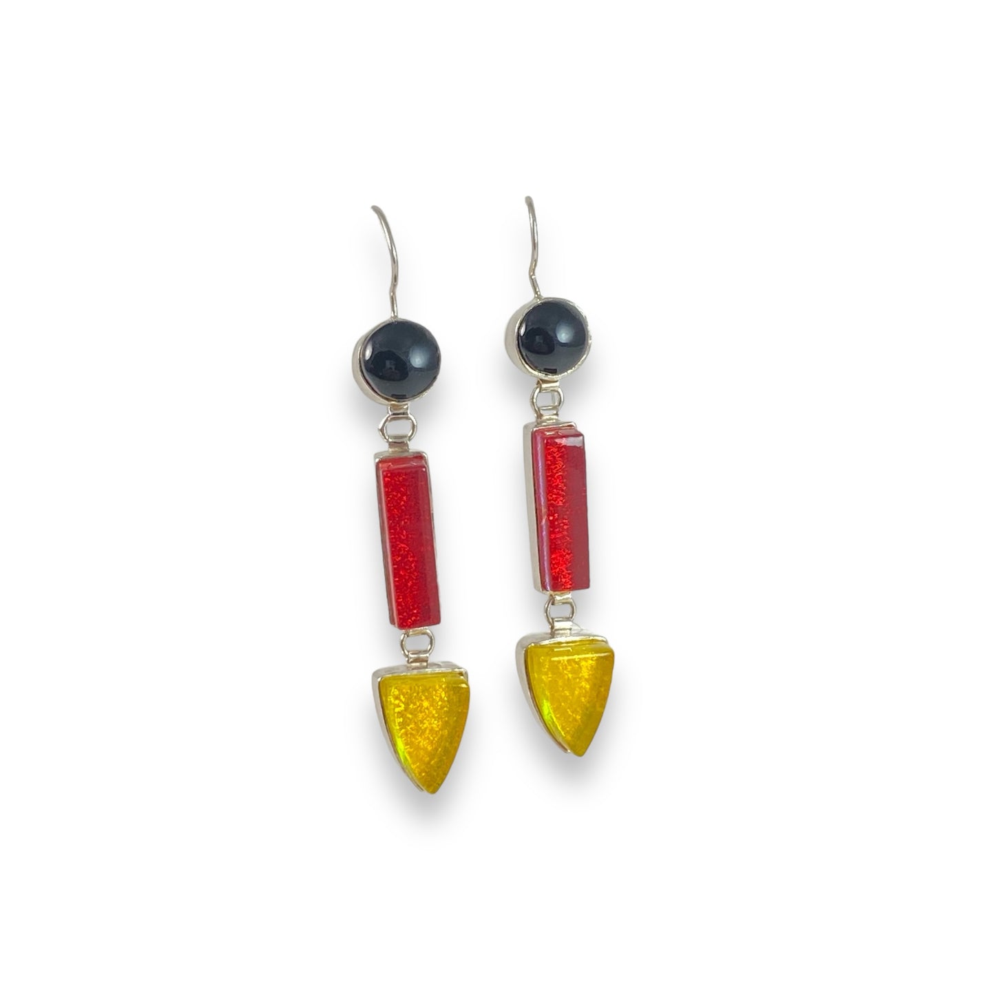 Triple Drop Earrings in Black, Cherry & Lemon