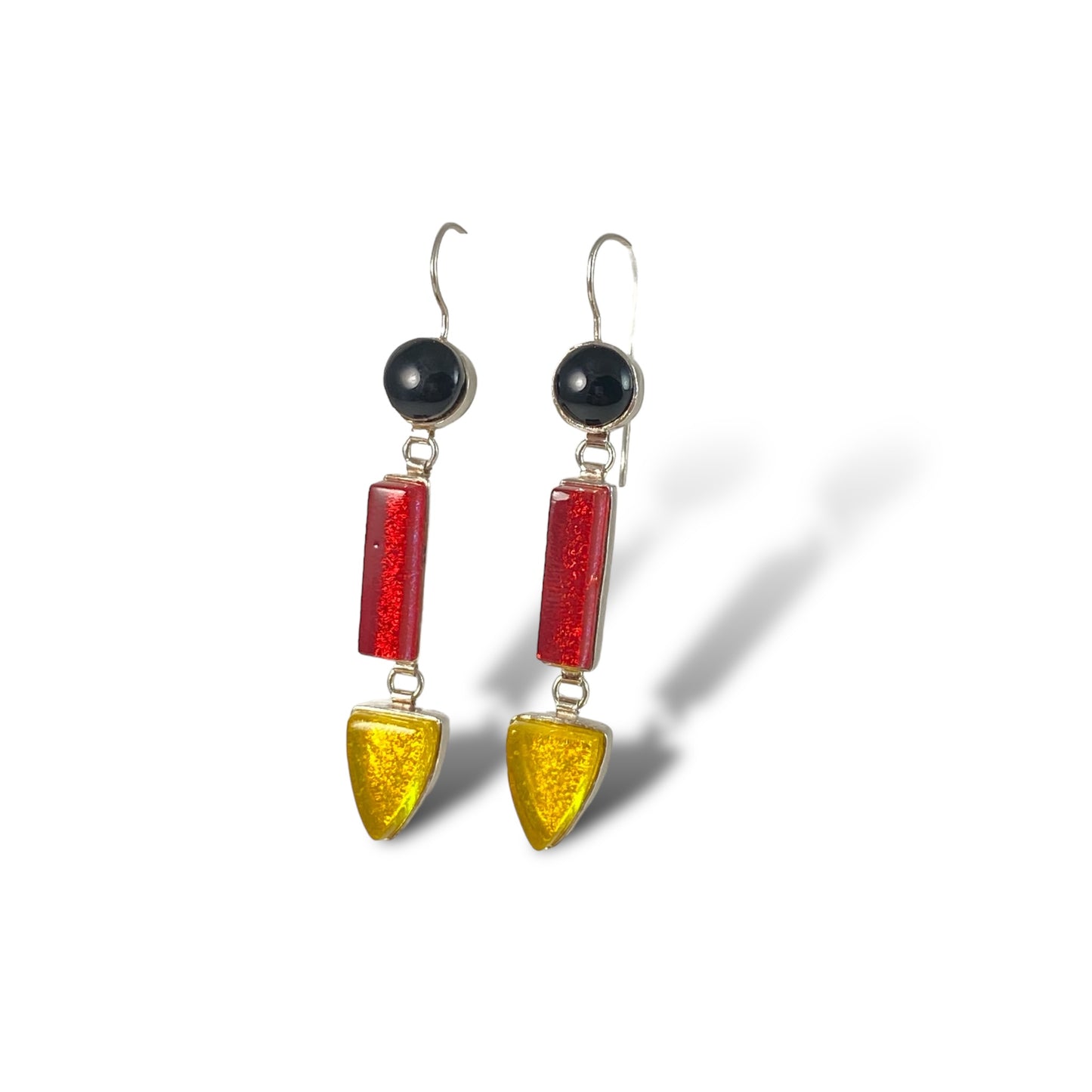 Triple Drop Earrings in Black, Cherry & Lemon