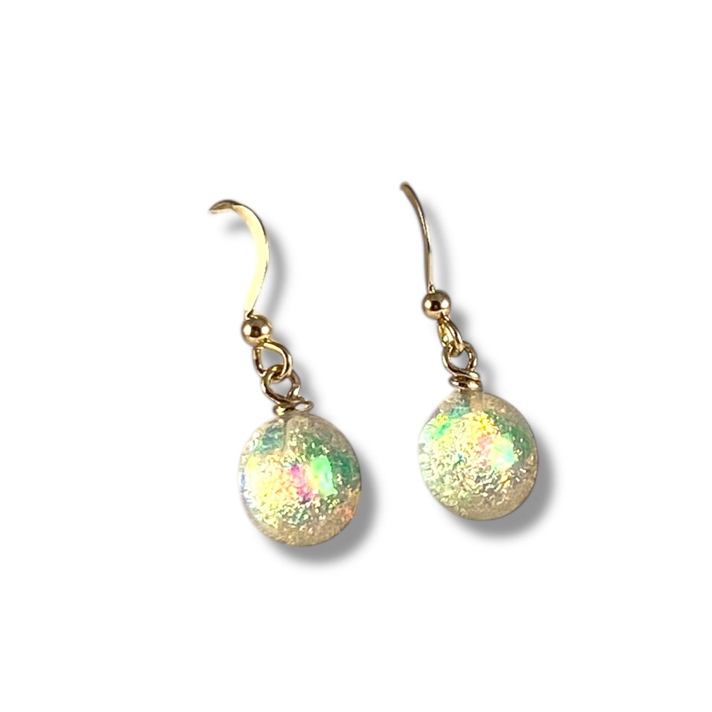 Space Ball Earrings in Gold & Green Dichroic