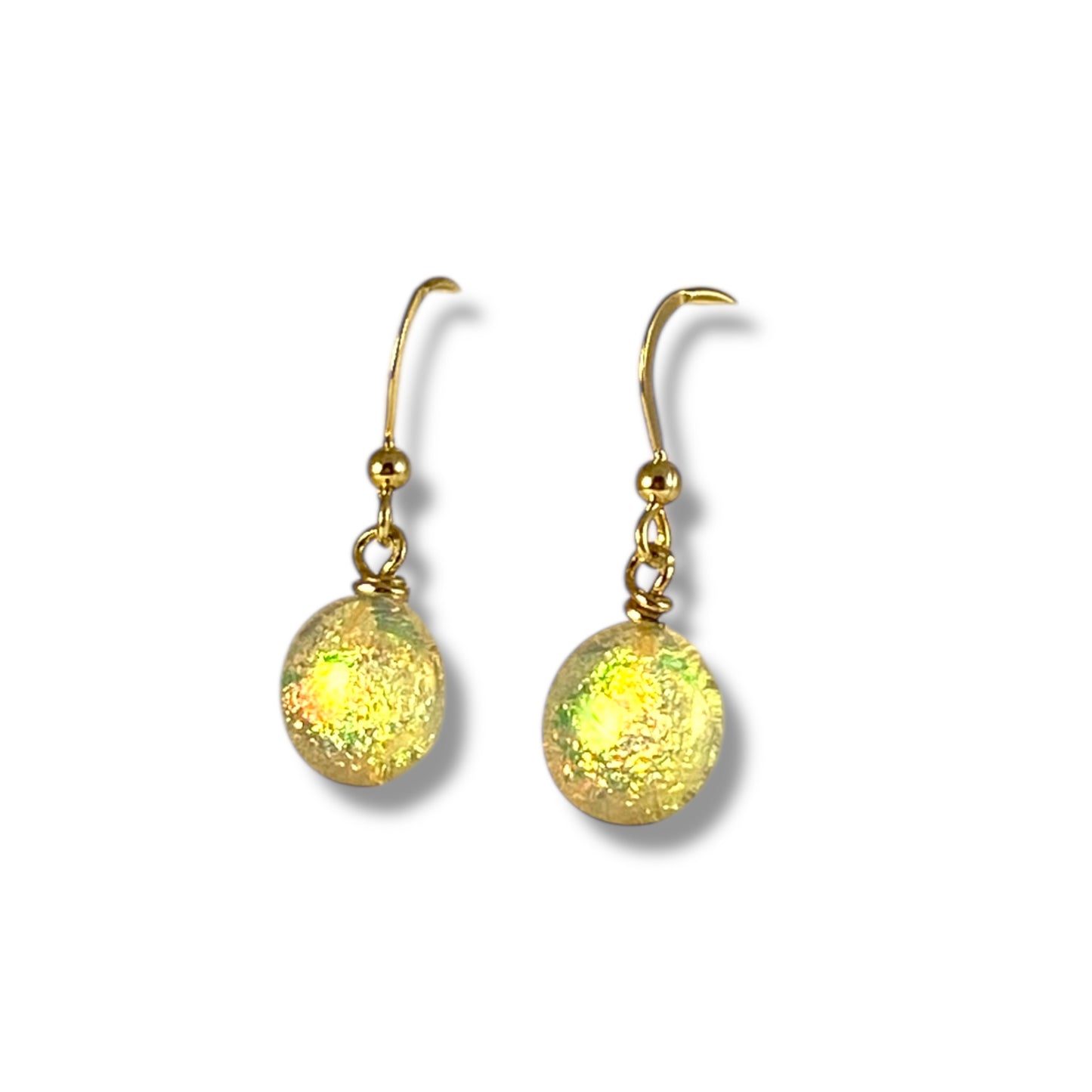 Space Ball Earrings in Gold & Green Dichroic
