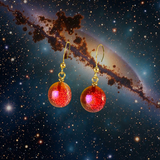 Space Ball Earrings in Cranberry and Pink