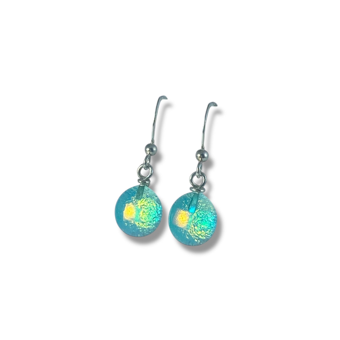Space Ball Earrings in Aqua Blue & Gold