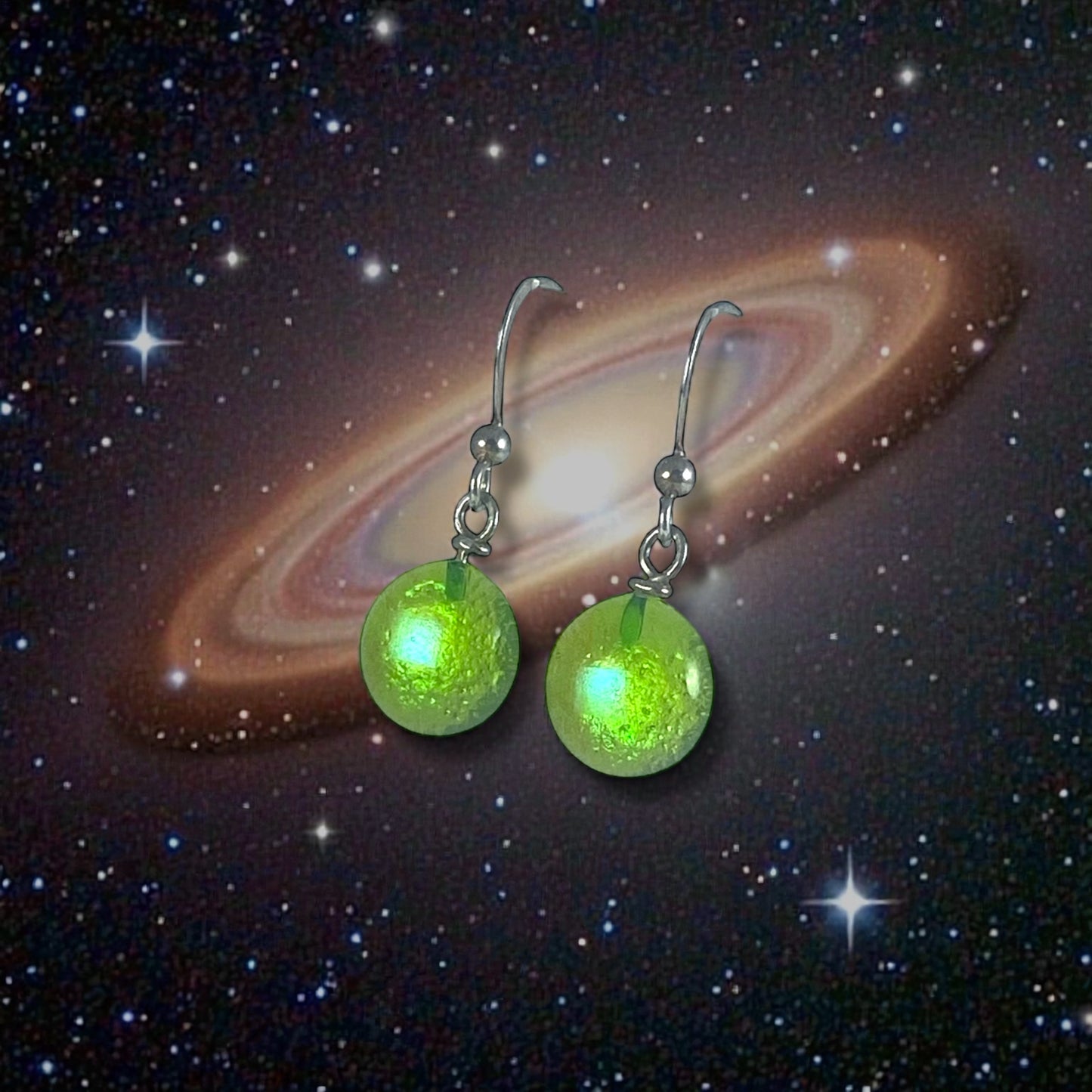 Space Ball Earrings in Citron Green