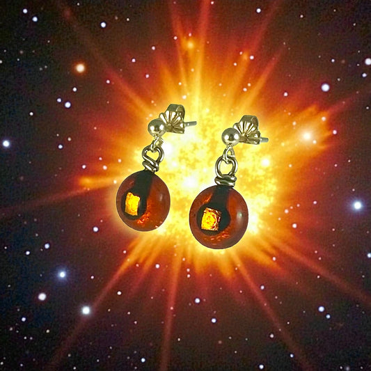 Post Space Ball Earrings in Orange
