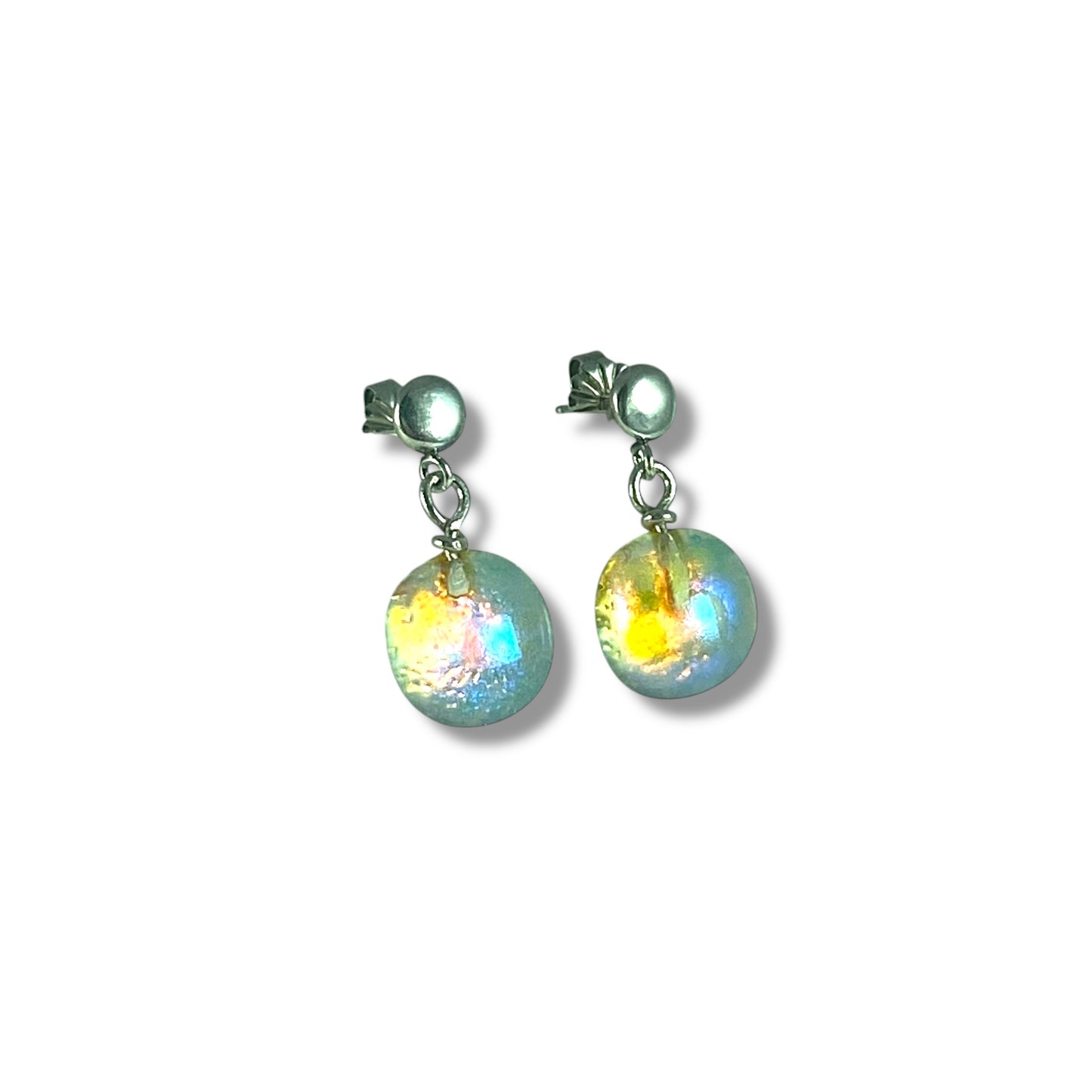 Post Space Ball Earrings in Blue/Orange Dichroic