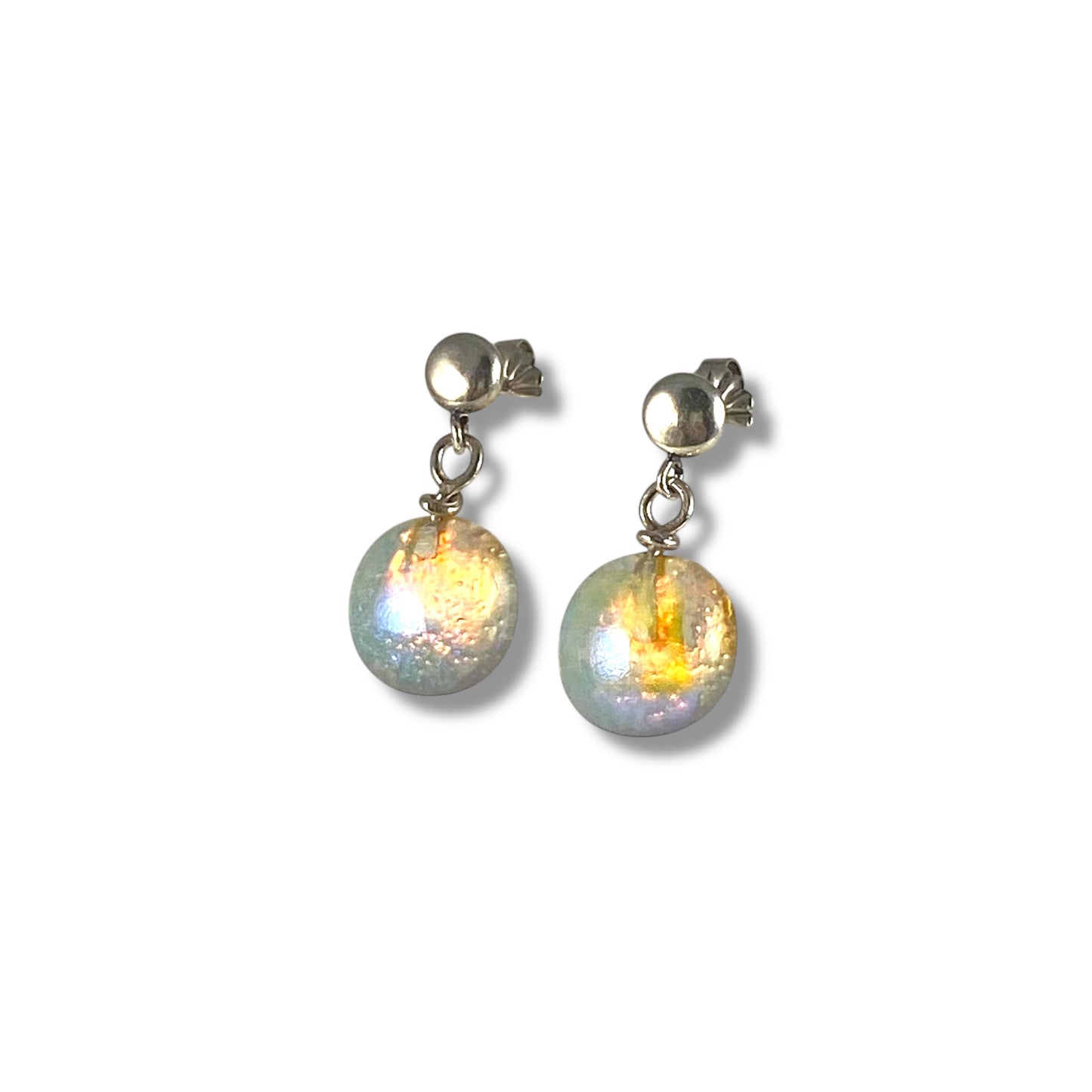 Post Space Ball Earrings in Blue/Orange Dichroic