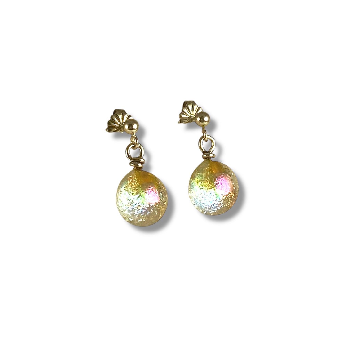 Post Space Ball Earrings in Blue & Pink Dichroic