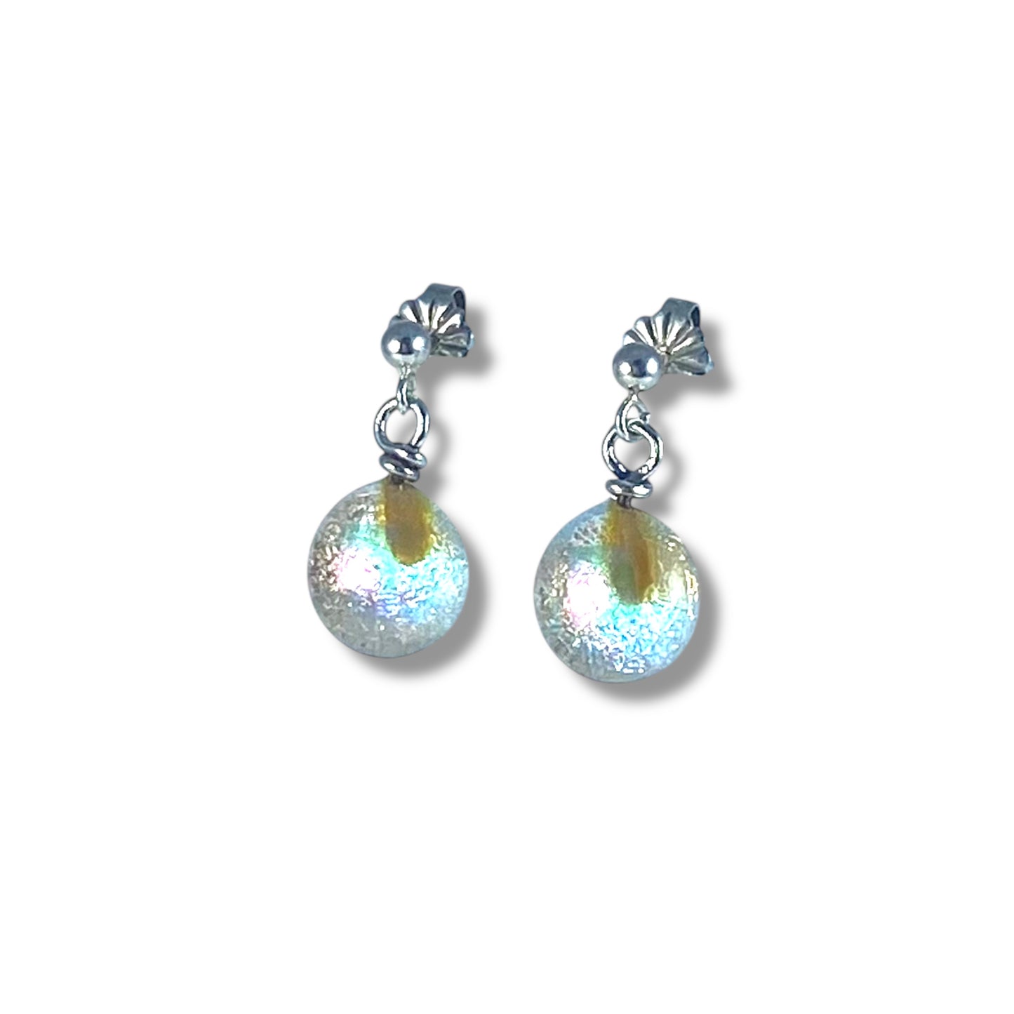 Post Space Ball Earrings in Blue & Pink Dichroic