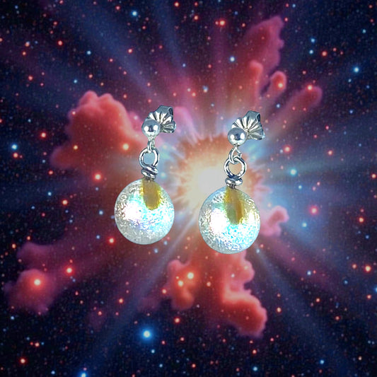 Post Space Ball Earrings in Blue & Pink Dichroic