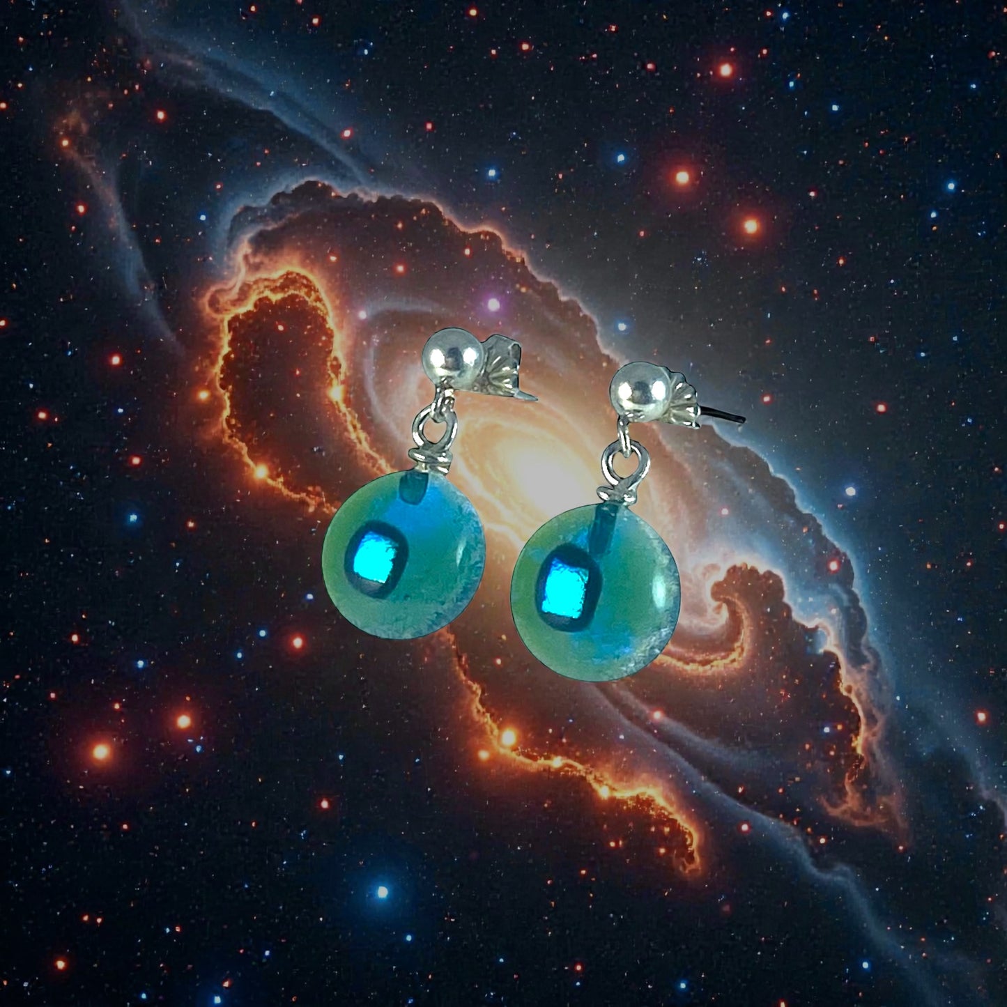Post Space Ball Earrings in Smokey Blue