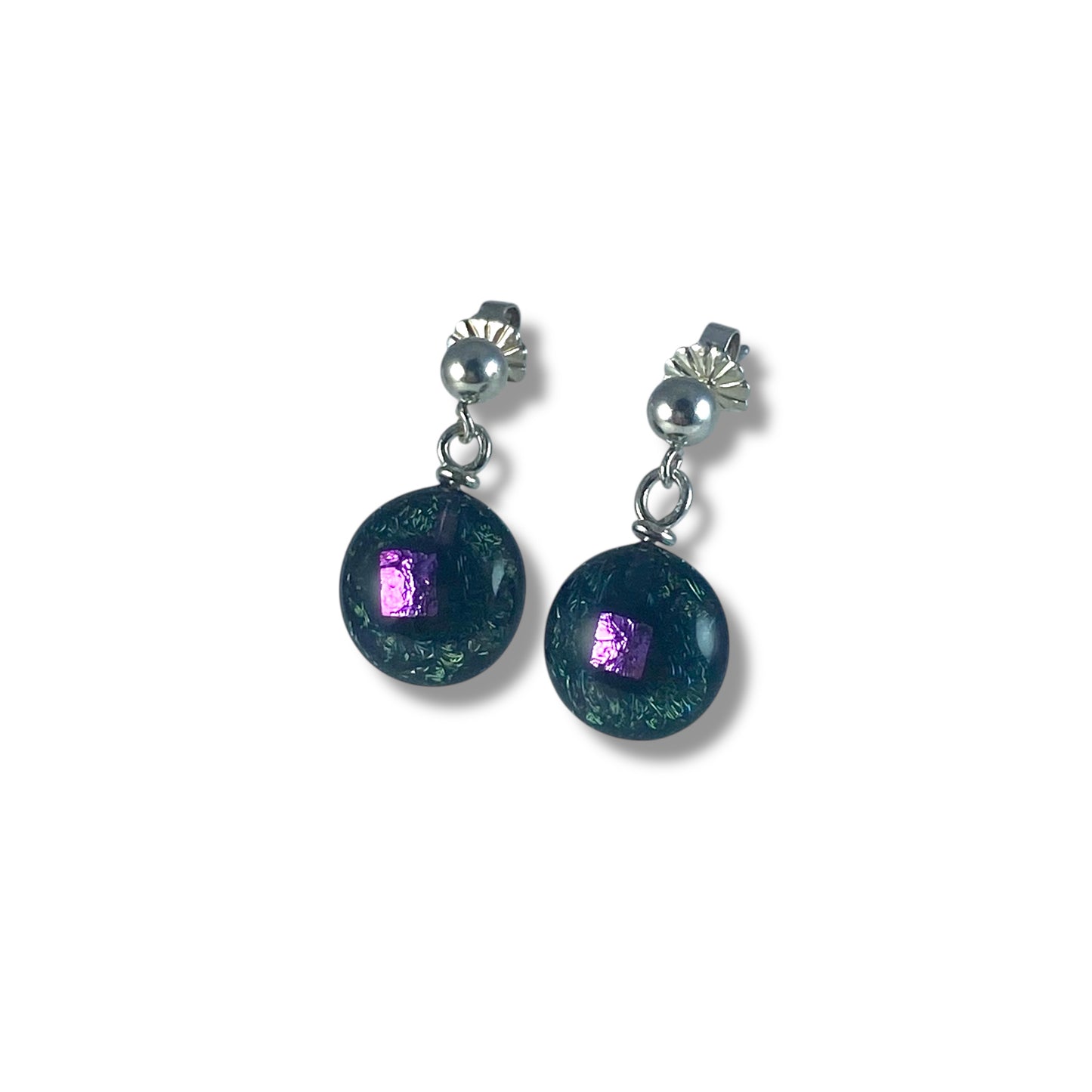 Post Space Ball Earrings in Steel & Purple