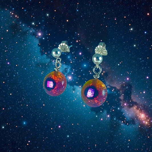 Post Space Ball Earrings in Cranberry Pink