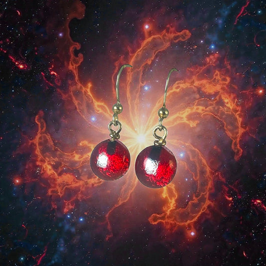 Space Ball Earrings in Cherry Red