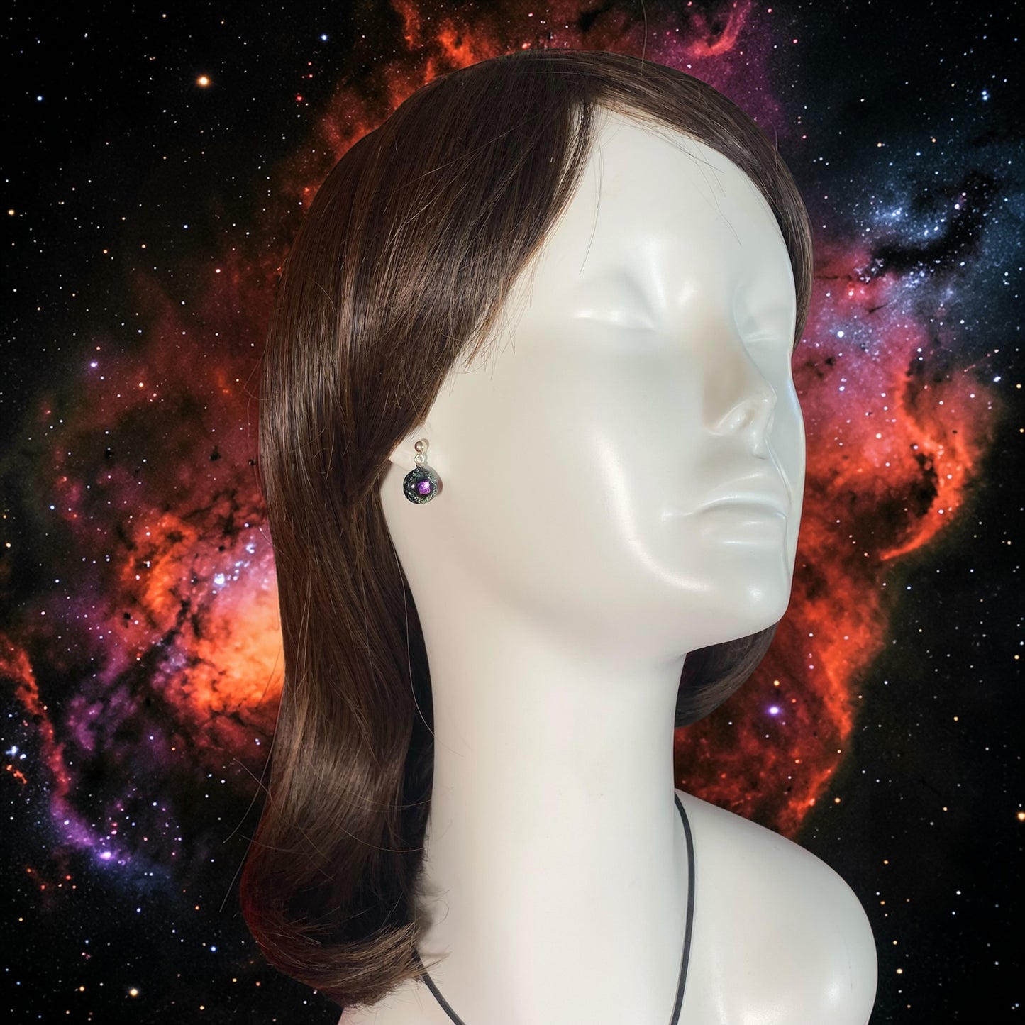 Post Space Ball Earrings in Steel & Purple